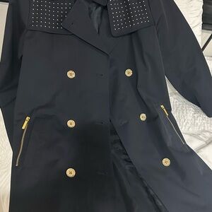 Michael Kors Black Trench Coat with Gold Accents